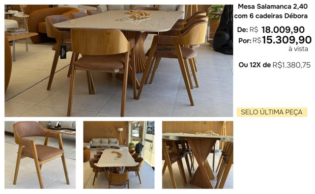 Mesa Salamanca 2,40m com 6 cadeiras Débora